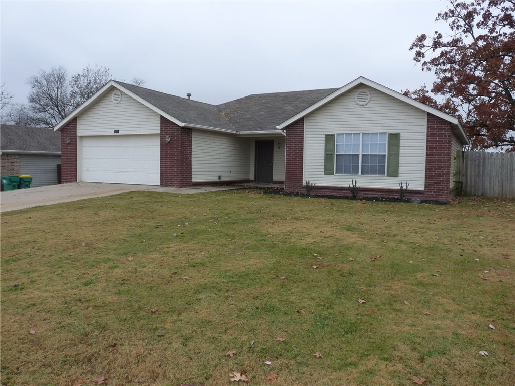 It's hard to find this much house for such a low price in the Bentonville school district. Located close to the new Gamble High School.  Almost 1,600 sq ft with 3 bedrooms, 2 full baths and a 2 car garage. Features include a gas log fireplace, vaulted living room ceiling, large bedrooms, spacious kitchen, large storage shed, and lots of privacy in the back yard thanks to the pasture behind the house. Improvements include fresh landscaping, new carpet and interior walls freshly painted in 2016.