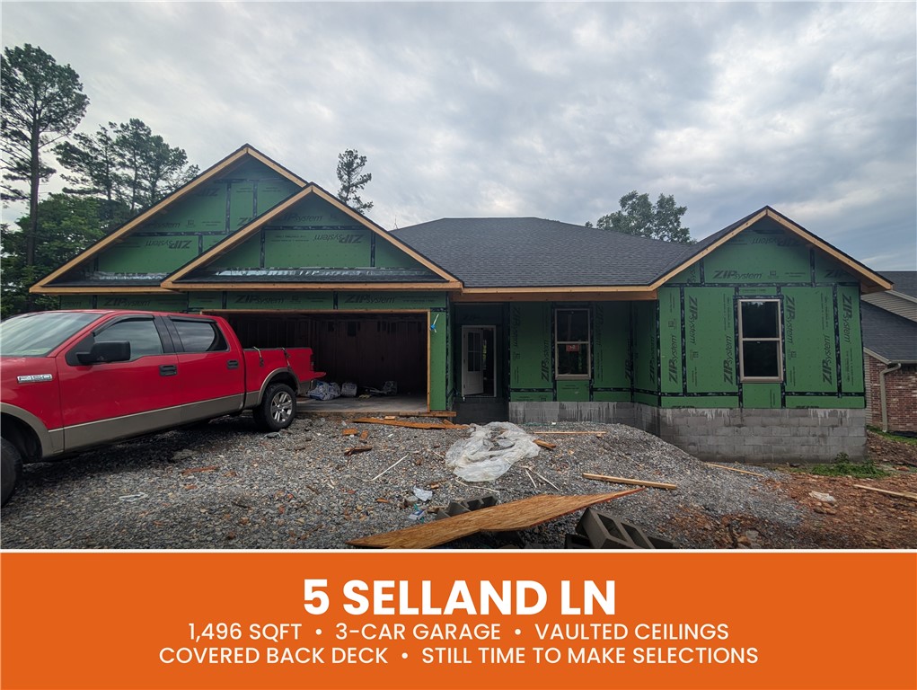 Welcome To Your Next Home At 5 Selland Ln! We've Done It Again. Yet Another 3-Car New Construction Option At A Price Point You Simply Will Not Find With Anyone Else In Bella Vista. Go Ahead And Look. We'll Wait. Right Now It's Early On In The Build, Which Means The Best Part Is Still Yours To Decide: Spec Out Your Own Interior Finishes And Make It Truly One Of A Kind. Inside, A Vaulted Living Space Steals The Show With Beam Treatment And A Fireplace Built To Impress. Custom Cabinets And Quartz Or Granite Counters Carry Through The Kitchen And Baths, No Shortcuts Anywhere. The Kitchen Brings A Pantry, Tile Backsplash, Under Cab Lighting, Bar Seating, And An Easy Flow Into Dining And Living. The Smart Split Layout Tucks The Primary Suite On Its Own Side With A Full Custom Tile Shower And Walk-In Closet. Add A Covered Deck For Relaxing And Usable Back Yard. Right House. Right Spot. Right Now. Tiree Park And Boat Launch Right Across The Street. **2 Bed Septic. 3rd Room To Be Considered Non Sleeping, SIgned Disc Rqrd.