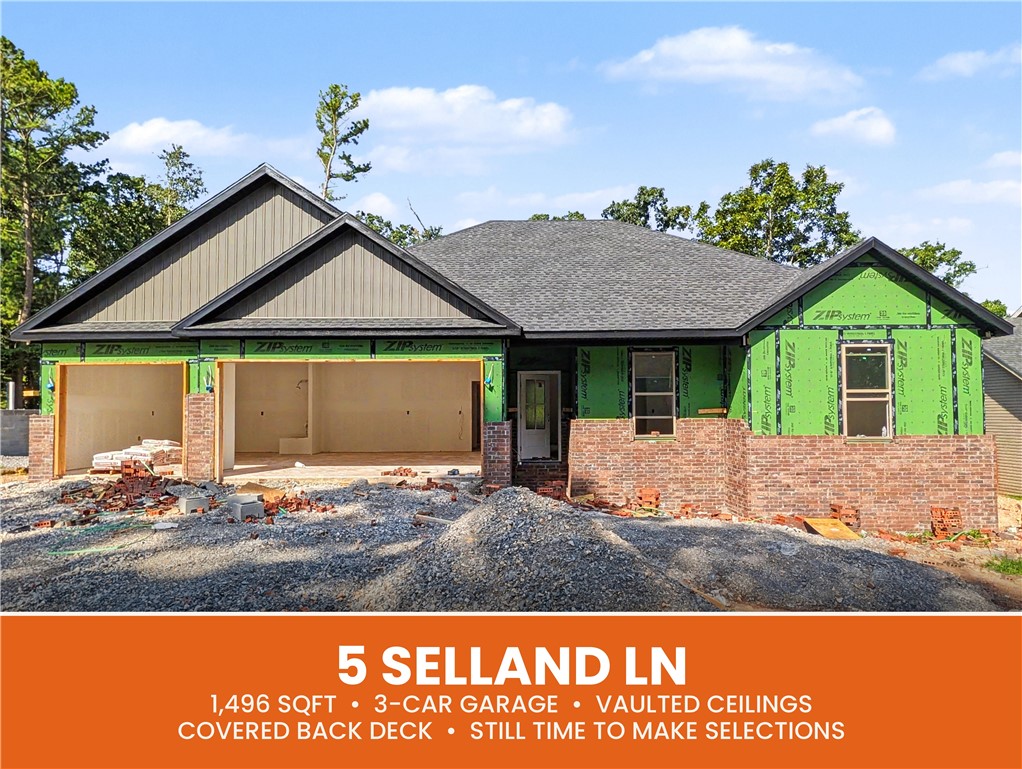 Welcome To Your Next Home At 5 Selland Ln! We've Done It Again. Yet Another 3-Car New Construction Option At A Price Point You Simply Will Not Find With Anyone Else In Bella Vista. Go Ahead And Look. We'll Wait. Right Now It's Early On In The Build, Which Means The Best Part Is Still Yours To Decide: Spec Out Your Own Interior Finishes And Make It Truly One Of A Kind. Inside, A Vaulted Living Space Steals The Show With Beam Treatment And A Fireplace Built To Impress. Custom Cabinets And Quartz Or Granite Counters Carry Through The Kitchen And Baths, No Shortcuts Anywhere. The Kitchen Brings A Pantry, Tile Backsplash, Under Cab Lighting, Bar Seating, And An Easy Flow Into Dining And Living. The Smart Split Layout Tucks The Primary Suite On Its Own Side With A Full Custom Tile Shower And Walk-In Closet. Add A Covered Deck For Relaxing And Usable Back Yard. Right House. Right Spot. Right Now. Tiree Park And Boat Launch Right Across The Street. **2 Bed Septic. 3rd Room To Be Considered Non Sleeping, SIgned Disc Rqrd.