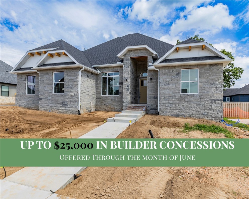 Welcome to this beautifully crafted one-story home in the desirable Big Sky Subdivision! Offering 4 spacious bedrooms, 3 full bathrooms, and 3,216 square feet of thoughtfully designed living space. Step inside to discover an open-concept layout with designer finishes throughout and a gourmet kitchen featuring high-end appliances. The generous living areas are filled with natural light and flow seamlessly into a versatile bonus room, ideal for a home office, media room, or play space. Retreat to the private primary suite with a luxurious en-suite bath, while additional bedrooms provide plenty of space for family or guests. Outside, enjoy year-round relaxation on the covered back patio complete with a cozy outdoor fireplace—perfect for gatherings or quiet evenings at home. This exceptional property combines upscale features with practical living, all in a sought-after neighborhood just minutes away from Bentonville schools!