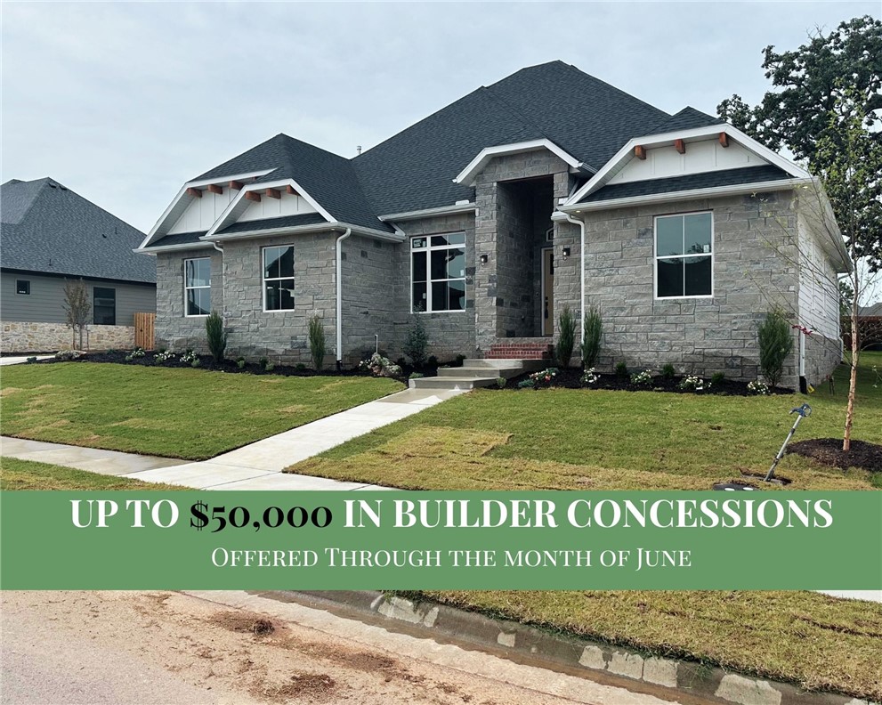 Welcome to this beautifully crafted one-story home in the desirable Big Sky Subdivision! Offering 4 spacious bedrooms, 3 full bathrooms, and 3,216 square feet of thoughtfully designed living space. Step inside to discover an open-concept layout with designer finishes throughout and a gourmet kitchen featuring high-end appliances. The generous living areas are filled with natural light and flow seamlessly into a versatile bonus room, ideal for a home office, media room, or play space. Retreat to the private primary suite with a luxurious en-suite bath, while additional bedrooms provide plenty of space for family or guests. Outside, enjoy year-round relaxation on the covered back patio complete with a cozy outdoor fireplace—perfect for gatherings or quiet evenings at home. This exceptional property combines upscale features with practical living, all in a sought-after neighborhood just minutes away from Bentonville schools!