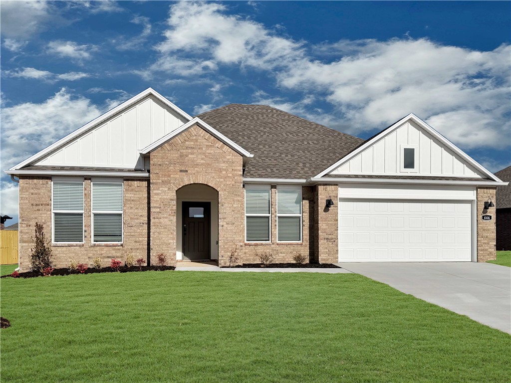 Wonderful Warren plan in Noah’s Landing in Springdale, AR! These homes create a welcoming and comforting environment with open floorplans, an electric fireplace with a poplar mantle in the living room, and LVP throughout single-story homes. In the kitchen, you will find a gas range, quartz countertops, and 42’’ cabinets! The primary ensuite features quartz countertops, tile flooring, a walk-in shower with tile walls, and a freestanding tub! Each bedroom and the living room will have a ceiling fan. These homes will feature 4-sides brick with siding (per plan), and a covered back patio (per plan) and a landscape package. You will enjoy the programmable thermostat that allows you to control your environment with the touch of a button! Taxes and parcel TBD. Taxes and HOA dues are approximate.