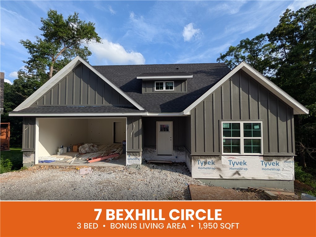 Welcome To Your Next Home At 7 Bexhill Cir. This New Build Is Coming Along Great And Will Be Finished In Sixty Days Or Less. Located In The Bentonville School District. The Main Level Has A Great Layout With Everything You Need. It Features A Solid Kitchen That Opens Right Into The Dining And Living Room. The Living Room Has A Built In Fireplace And Shelves. The Primary Bedroom Suite Is Located On The Main Floor With A Large Bathroom And Walk In Closet, Full Custom Tile Shower. You Will Also Find A Half Bathroom And The Laundry Room Down Here. Head Upstairs To Check Out A Bonus Living Area That Is Great For Hanging Out Or Watching Television. There Are Also Two Extra Bedrooms And A Full Hall Bathroom Up There. Out Back You Have A Nice Deck That Looks Out Over The Trees For Some Peace And Quiet. There Is A Lot To Love Here...Come See!