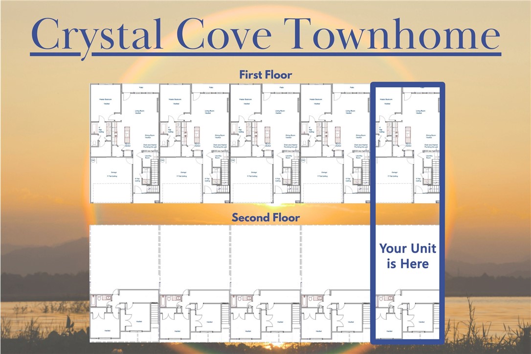 Welcome to Crystal Cove, where modern design meets everyday comfort in this beautifully crafted 3-bedroom, 2.5-bath townhome by Sunrise Homes. This ~1,582 sqft layout features a desirable primary suite on the main level, offering both convenience and privacy. The open-concept living space is highlighted by a soaring vaulted ceiling and large Clerestory Windows bringing in natural light for a bright, airy feel throughout. Also featuring a sleek electric fireplace, creating an inviting atmosphere. The kitchen flows seamlessly into the dining and living areas, perfect for entertaining. Upstairs includes two additional bedrooms, a full bath, and a loft-style hallway overlooking the main living area. Enjoy outdoor living with a covered back patio and private backyard. Low-maintenance living with thoughtful design throughout makes this home ideal for a variety of lifestyles.  Builder’s credit of $3,000 and Lenders Credit Up To $5,000 with Preferred Lender.