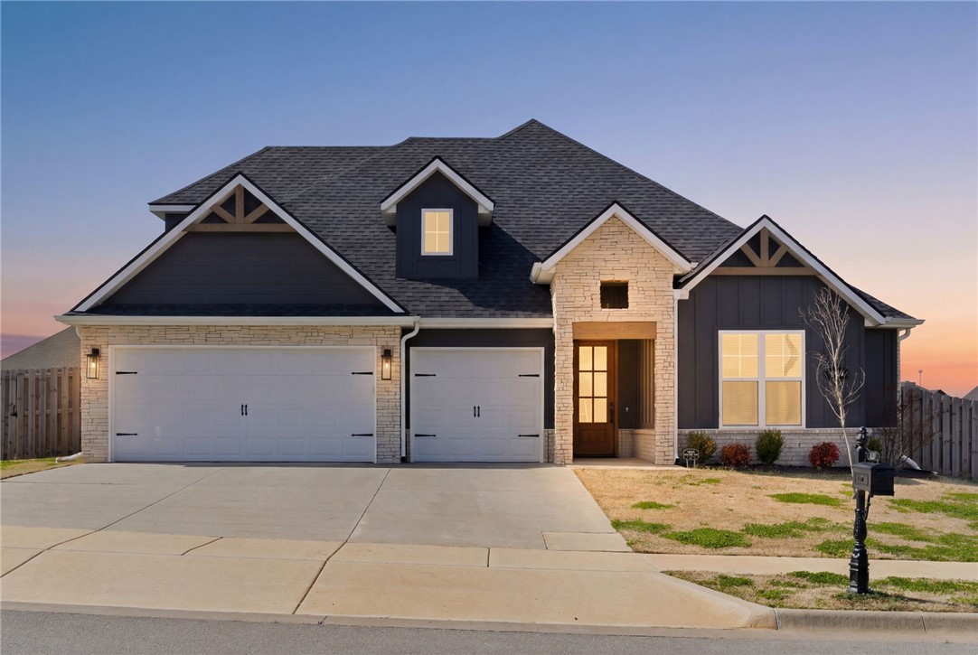 Price reduced under market!  Arlington Estates is is one of the newest reasons why this area is becoming the choice of so many.  Conveniently located across from the Pea Ridge Schools with easy access to all of Northwest Arkansas.  This Family friendly neighborhood has it all.  Pool activities for kiddos and a dog walking heaven.  2109 is a 3 year old home with four bedrooms, three full bathrooms with a bright and airy open floorplan.  This popular plan has 2 bedrooms - Primary and Guest - on the main floor and 2 bedrooms upstairs.  3 Full bathrooms.  Pantry, granite, soft close cabinets, shiplap accents and covered patio. All on a corner lot perfect for for a boat or trailer to access the back yard.  The most irresistible space is the kitchen... ...which is open to the spacious living room, making this space the social heartbeat of the home.  The beamed wooded cathedral ceiling is peaceful and majestic to behold.   Come see today.