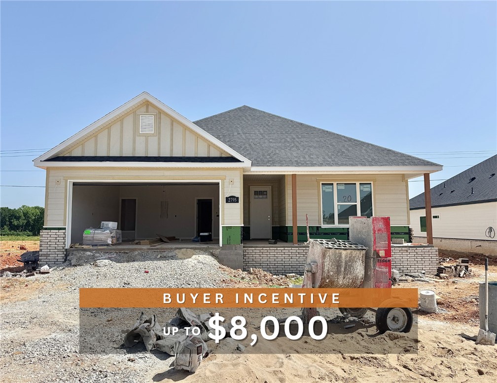 Up to $8,000 BUYER INCENTIVE. Fence, blinds and gutters included! Discover your dream home in the new neighborhood- Jacob's Crossing. Fredrick plan with 1 level, garage on the left & North facing! 10 ft ceilings in the living room, linear electric fireplace, LVP flooring throughout the main living areas & primary bedroom, quartz countertops & more. Chef's kitchen boasting frigidaire stainless steel appliances, gas range, pantry, quartz countertops, bar pull handles, large island & gorgeous backsplash. Upgraded island paint color will be Mindful Gray! Luxurious primary bedroom features abundant natural light, while the spa-like primary bathroom offers a walk-in shower, double sinks, tub & spacious walk-in closets. Additional features include three large secondary bedrooms and a separate laundry room. Nestled on a generous lot with covered patio that overlooks the serene sodded, fully fenced backyard, creating an exceptional living experience. Model home located at 3631 Tranquility St-Lot 1.