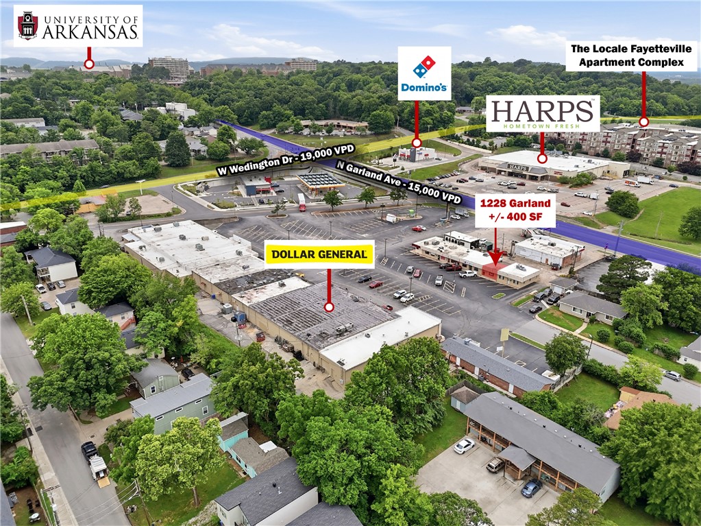 Position your business in the heart of a high traffic retail corridor with this well located +/- 400 SF office space in the Oak Plaza shopping center. The layout features a large open room perfect for a showroom floor, a reception area, and a restroom, making it ideal for a variety of office, retail, or service based user. Conveniently located near the corner of N Garland Ave and W Wedington Dr, the property is approx. 1.2 miles from the University of Arkansas and just 1.5 miles from I-49, offering excellent accessibility for clients and employees alike. Situated directly across from the Harp's and surrounded by established tenants including Dollar General, Metro by T-Mobile, Lucky Luke's BBQ, and a Brazilian Jiu Jitsu, this location benefits from strong daily traffic and excellent visibility within a thriving neighborhood shopping center.