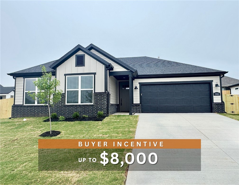 Discover your dream home in the sought-after Osage Hills neighborhood. Benton plan with garage on the right and North facing! 10 ft ceilings in the living/kitchen area, linear electric fireplace in the living, 1 level, LVP flooring throughout the main living areas and primary bedroom, quartz countertops and more. Chef's kitchen boasting frigidaire stainless steel appliances, gas range, pantry, quartz countertops, bar pull handles, large island and gorgeous backsplash. Luxurious primary bedroom features abundant natural light, while the spa-like primary bathroom offers a walk-in shower, double sinks, and spacious walk-in closets. Additional features include three large secondary bedrooms and a separate laundry room. Nestled on a generous lot with covered patio that overlooks the serene sodded, fully fenced backyard. Model home located at 6008 SW Coywolf St- Lot 122.