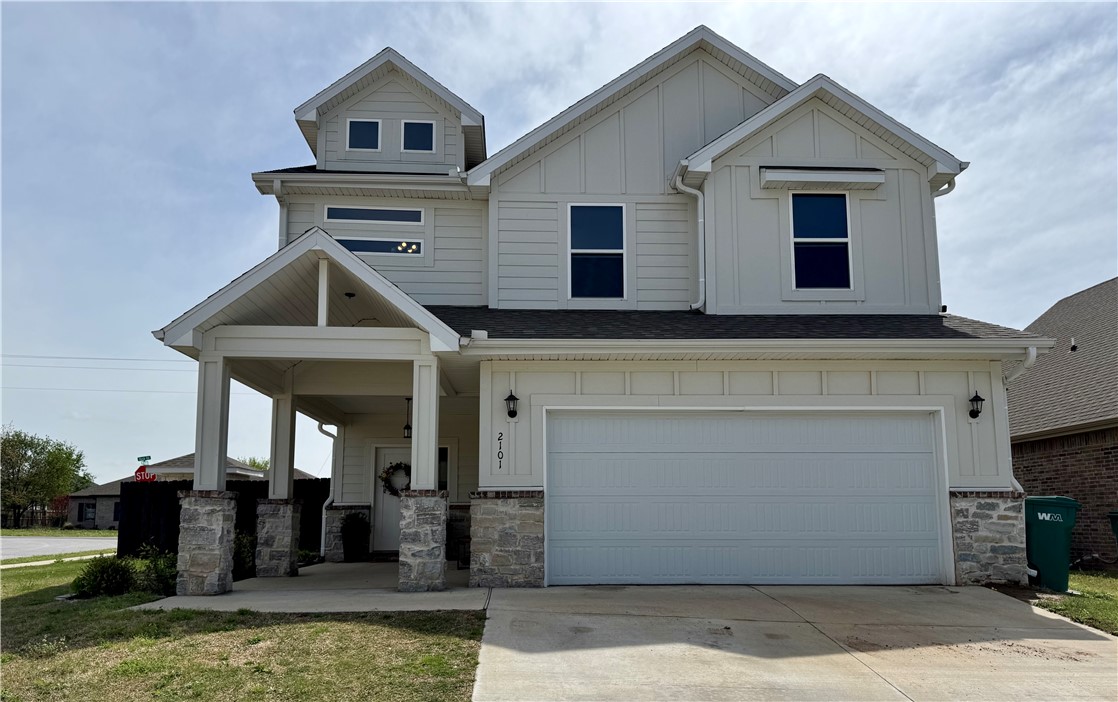 This stunning, better than new 2023-built home in Centerton combines modern versatility with expansive living space in Centerton’s Prairie Brook community. Spanning 2,368 square feet, this two-story floor plan features 5 spacious bedrooms and 2.5 baths, designed to fit any lifestyle. The grand entry with sky-high ceilings leads into a bright, open-concept downstairs, anchored by a gourmet kitchen with granite counters, a gas range, and a large walk-in pantry. A dedicated flex space offers the perfect footprint for your home office or small gym. Retreat to the primary suite featuring double vanities and a soaking tub, or enjoy the convenience of the upstairs laundry and dedicated "drop zone" off the two-car garage. Situated on a level corner lot with a covered porch, this home is minutes from schools and shopping. Experience a like-new build without the wait for construction. View the virtual tour today and then schedule your in-person showing!