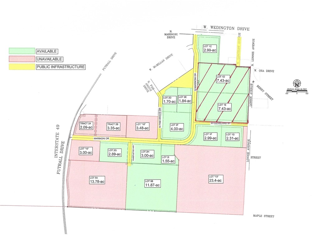 Centrally located large property zoned UT - Urban Thoroughfare, high density, mixed use, up to 7 stories and administrative approval.  Also, a Certified Opportunity Zone.  Property to the south, north, and west is also available if you need more. Lots can each be divided into 4, with administrative approval.  Fronts on a 3-lane street and has another street as a back entrance into the property.  On the entire property there is a double flag Marriott, double flag Hilton and Hyatt hotels going in.  Along with a coffee shop, two sit-down restaurants, a mixed-use development and two large apartment complexes, all in progress.  The entire south border of the larger property borders the City of Fayetteville trails park and the 18-mile traverse trail cuts through at that location also. Wedington Drive is the main west entrance to the City of Fayetteville and the University of Arkansas. Off-site sewer upgrade is near completion, paid for by seller.