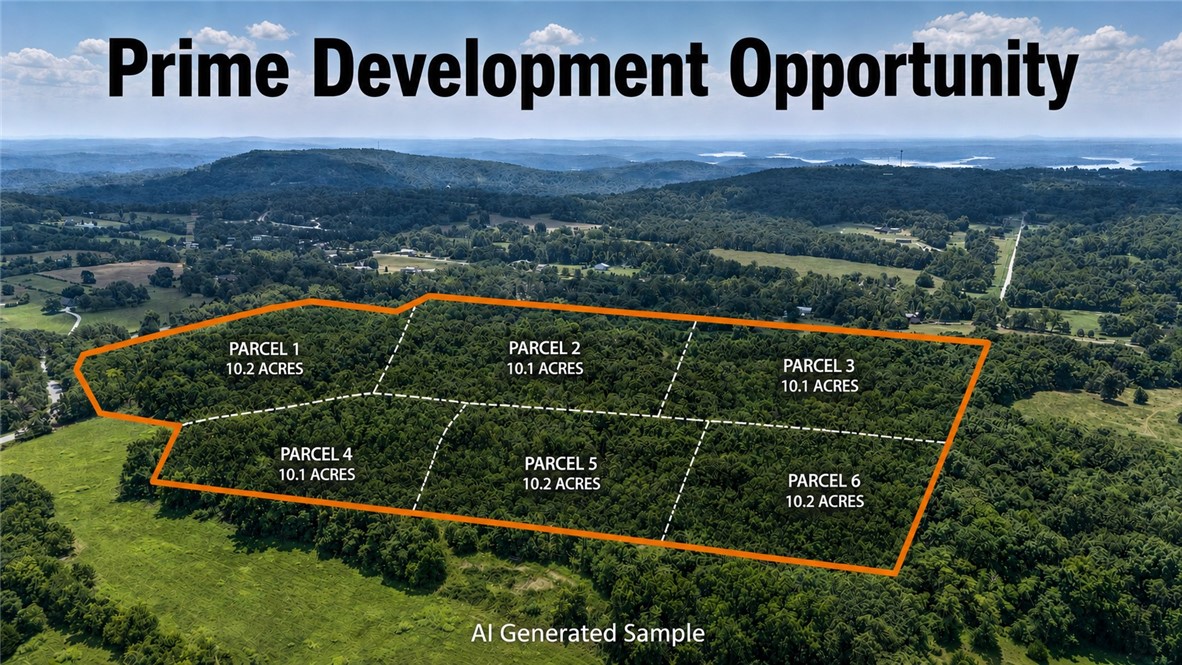 Rare opportunity to acquire 61.33 acres near Beaver Lake with exceptional investment and future development potential. Gently rolling terrain, open pasture, mature timber, and three ponds create an ideal setting for residential development, vacation properties, recreational retreats, or a private family compound. Enjoy the sought-after Beaver Lake lifestyle with boating, fishing, and outdoor recreation minutes away. The property includes an existing well, septic system, and shop/barn, providing a valuable head start for future plans. Buyers are encouraged to investigate subdivision possibilities, as the size, topography, and layout may be well suited for multiple estate-sized tracts. Large tracts with existing improvements and upside potential are increasingly difficult to find. Whether you're looking to develop, hold for future appreciation, build your dream home, or create a legacy property, this acreage offers a rare combination of natural beauty, usability, and opportunity.