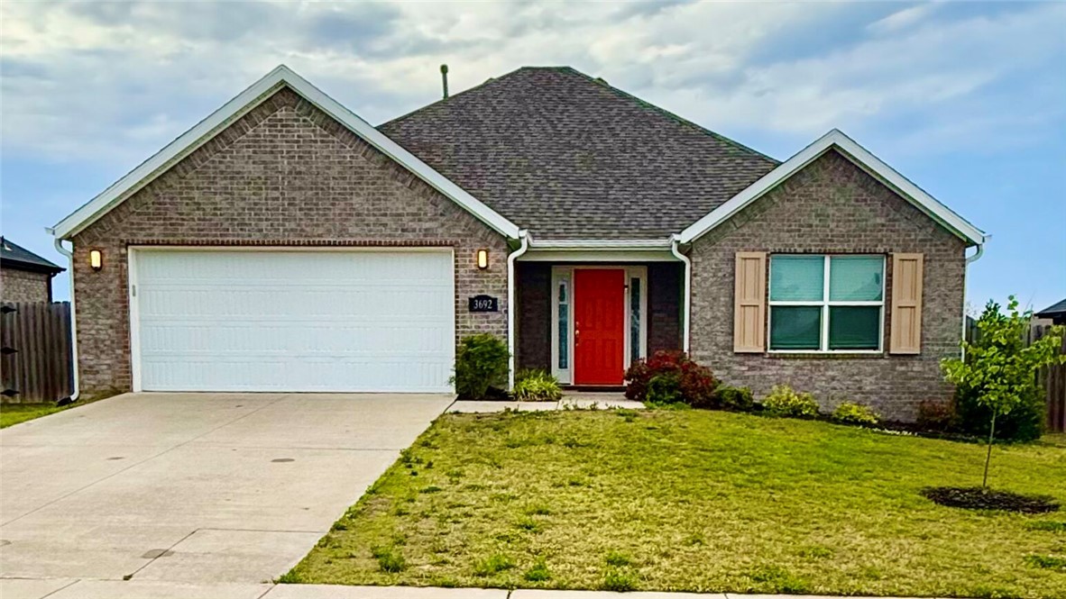 Move-in ready 3-bedroom, 2-bath home with already paid off energy-saving solar panels to lower utility costs and a new roof installed in 2025. The open kitchen flows into the dining and living areas, making the layout perfect for daily living and entertaining. Features include laminate wood flooring in the main living spaces, a brick fireplace with wood mantel, granite countertops, upgraded lighting, and a Google smart thermostat. The primary suite offers vaulted ceilings with wood beams and a dual shower in the primary bath. The mounted TV stays with the home. With no backyard neighbors, you can enjoy added privacy and a more peaceful setting. Located near C.L. Charlie and Willie George Park with walking trails, splash pad, dog park, ball fields, and tennis courts.
