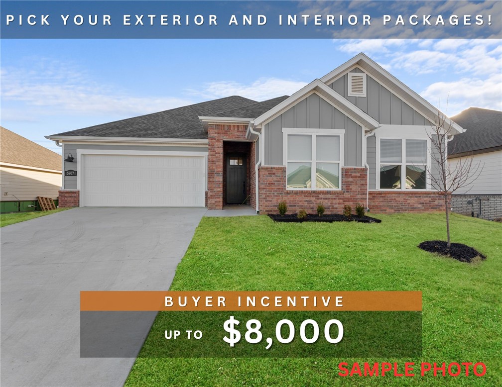 Fence, blinds and gutters included! Discover your dream home in the new neighborhood- Jacob's Crossing. Benton plan with garage on the right and East facing! Select your exterior and interior packages! 10 ft ceilings in the living/kitchen area, linear electric fireplace in the living, 1 level, LVP flooring throughout the main living areas and primary bedroom, quartz countertops and more. Chef's kitchen boasting frigidaire stainless steel appliances, gas range, pantry, quartz countertops, bar pull handles, large island and gorgeous backsplash. Luxurious primary bedroom features abundant natural light, while the spa-like primary bathroom offers a walk-in shower, double sinks, and spacious walk-in closets. Additional features include three large secondary bedrooms and a separate laundry room. Nestled on a generous lot with covered patio that overlooks the serene sodded, fully fenced backyard. Sturdy concrete siding! Model home located at 3631 Tranquility St- Lot 1.