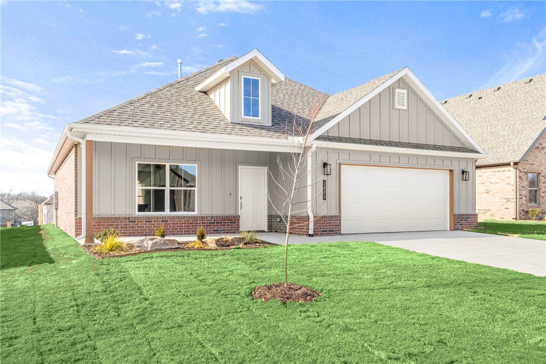 Beautiful New Construction Home in Heritage Ranch Subdivision! This 1,980 SF home has 3 bedrooms, bonus room on 2nd level, spacious open living, abundant storage and large covered patio. Entry open into the living space, open layout is great for everyday and entertaining with lots of natural light throughout. Gorgeous LVP flooring throughout the living areas. Living room features a beautiful fireplace feature. The kitchen is the heart of the home with great workspace, counter seating, large pantry, and open to a large dining room. Dining room has access to the covered patio and backyard space. The primary suite is a spacious and relaxing retreat with attached bath featuring a shower, soaking tub, and WIC. Upstairs is a large bonus room, a great second living space, playroom or media room! 2 car garage. Located next to Schools, Aquatic Center, and Parks. Nearby John Brown University and historic Downtown Siloam Springs.