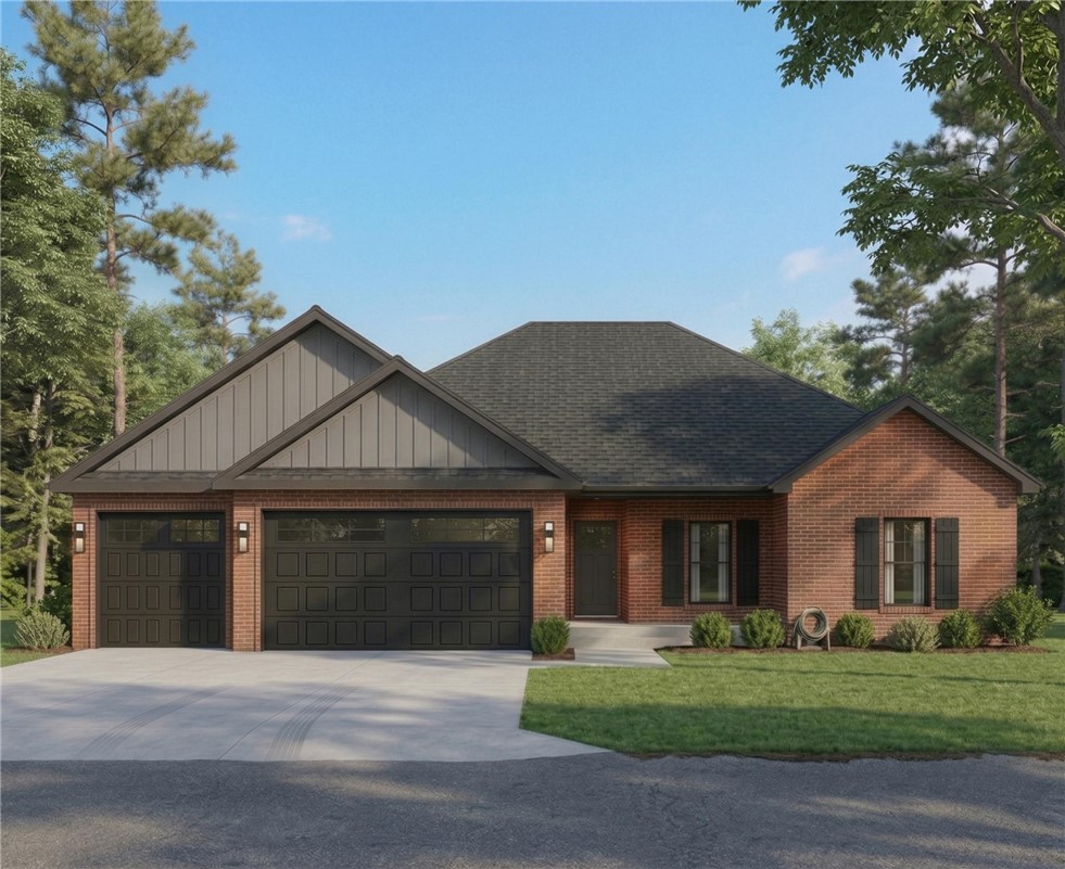 Welcome To Your Next Home At 44 Ashdown Drive! Currently At Blocking Stage. Brand New Floorplan!! A 3-Car Garage New Build In Bella Vista's New Construction Market At This Price Point...Nothing Else Even Comes Close. Literally. But We Have It! And Its Going To Be Fabulous. Step Inside To A Vaulted Living Space With Beam Treatment And A Fireplace That Makes A Statement. Custom Cabinets And Quartz Or Granite Counters That Run Throughout The Kitchen And Baths, No Shortcuts, No Exceptions. The Kitchen Features A Pantry, Tile Backsplash, Under Cab Lighting, Bar Seating, And Flows Seamlessly Into Dining And Living. Smart Split Floorplan Keeps The Primary Suite On Its Own Side With A Full Custom Tile Shower And Walk-In Closet. Covered Deck Out Back, Bentonville Schools, And Mountain Bike Trails Practically At Your Door. This Is The House! This Is The Location! Get In Now And Spec Out Your Interior Finishes To Make It Truly Yours. Est. Comp August 2026. **Exterior pic is a rendering and actual exterior finishes will vary.