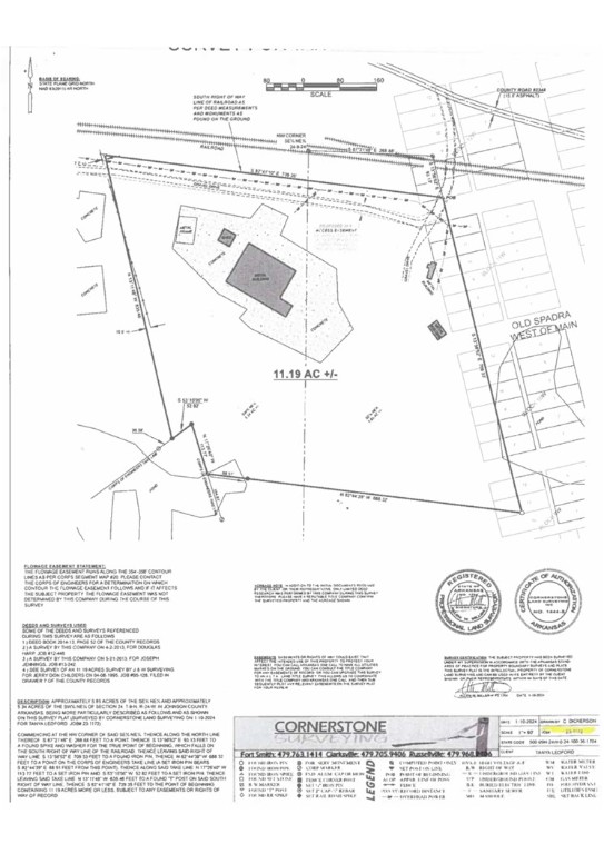 11.19 acres for staging finished products or salvaged materials for short term storage and near access to railroad transportation.  Located south of Clarksville AR and adjoins The Corp of Engineer and Arkansas River on the south side of the property.  Metal frameworks and concrete pads from two buildings with sizes approximately 40ft x 50ft and 150ft x 50ft. The land has a railroad spur and is close to a trucking center and a Tyson Feed Mill.