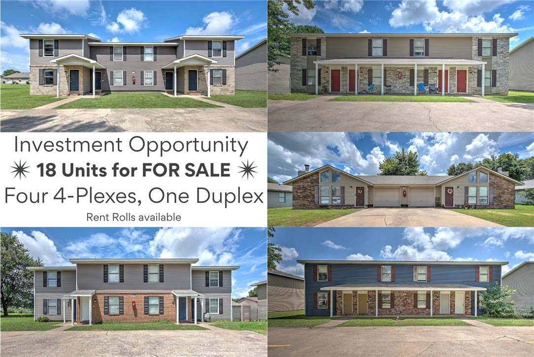 Excellent Investment Opportunity in East Springdale! Don't miss this package of four 4-plexes & one duplex, a total of 18 units. Recently remodeled, the 4-plexes feature 16 spacious 2bed/1.5bath units, and the duplex is 3bed/2bath, plus a 1-car garage per side. Extensive updates include interior paint, refinished cabinets, countertops, and modern lighting & plumbing fixtures throughout. Majority have newer roofs, HVAC units & hot water heaters. Each unit is equipped with updated kitchen appliances, including refrigerators. Washers & dryers convey, providing added value for both investors and tenants. Ideally located just minutes from schools, restaurants, shopping, trails, and all the conveniences of Springdale. Easy access to the Jones Center, Emma Ave and Downtown. Majority of units are currently leased, offering immediate rental income for the next owner. Please do not disturb tenants. All properties are for sale individually as well, see ML# 1355421, 1355506, 1355438, 1355439, 1355511.