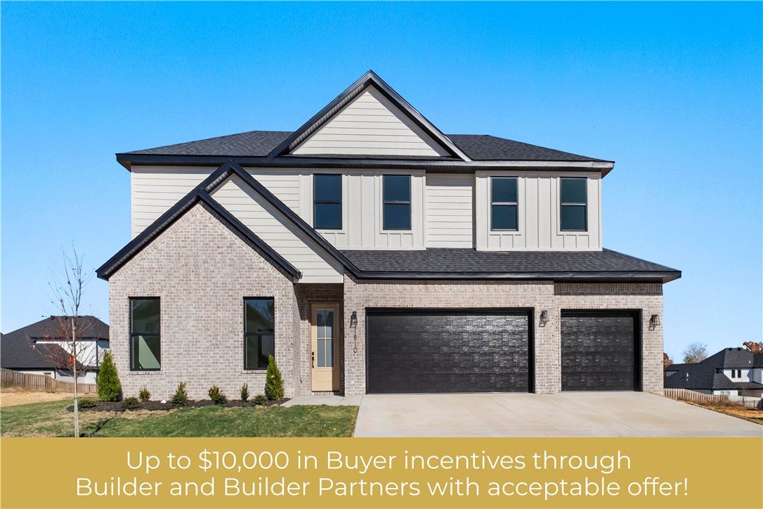 Step into style with the Hibiscus plan—4 beds, 3 baths, and a layout that blends luxury with everyday function. Main level features a spacious primary suite + guest bed/bath. Upstairs offers 2 more beds + full bath. The kitchen stuns with quartz countertops, custom cabinets, SS appliances, and eat-in dining. Open-concept living with LVP flooring and designer lighting. Located in a growing community with Phase 2 amenities coming soon: pond, trails, pool, and clubhouse. Minutes to XNA and under 20 mins to Downtown Bentonville. North-facing home. Taxes based on lot value. Move-in ready and easy to show—schedule your tour today! Some images have been virtually staged to show potential use of space.
