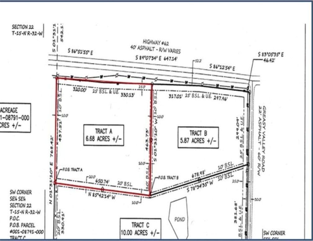 Commercial 6.68 acres on Hwy 62. There is a 650 ft frontage tract beside this tract available for possible 13 acres.