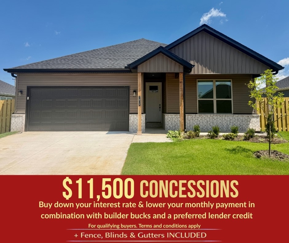 The Derby floor plan offers 3 bedrooms, 2 bathrooms, and a 2-car garage, all located in the Yorktown Subdivision, where traditional and modern architecture come together in the heart of Pea Ridge. This home features spacious garage depths ranging from 20 to 24 feet to comfortably fit larger vehicles and extra storage. Inside, durable LVP flooring runs through the living areas, kitchen, and hallways, providing warmth, style, and easy maintenance. Thoughtful details continue in the bathrooms with framed mirrors for a refined touch and cabinets over the toilets for added storage and everyday convenience.For a limited time, lower your interest rate with up to $11,500 in builder bucks and preferred lender incentives! Plus, fence, blinds, and gutters are all included.