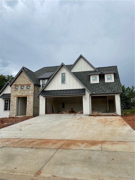 Truly a gem in west Bentonville, just 3.5 miles to the Square. Beautiful new construction with spacious, open floor plan. Wired for sound. Large granite island, plenty of counter space, and walk-in pantry storage. Master suite with a soaking tub, and a big walk in closet connected to laundry/mud room. Second bedroom and full bath also on main level. Upstairs features bedrooms three and four and large bonus room. Three car garage and covered back porch.