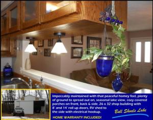 Your home at the Lake! This impeccably maintained, 2 bedroom, 1 1/2 bath has  that peaceful homey feeling.  Come spread out on the 1.25 Acres with a seasonal lake view and cozy covered porches on front, back & side. The 26 x 32 shop building has both 8' and 14' roll up doors and an RV shed to on the side with electrical hookup. All Window coverings convey. Home Warranty included. Just in time for Summer!