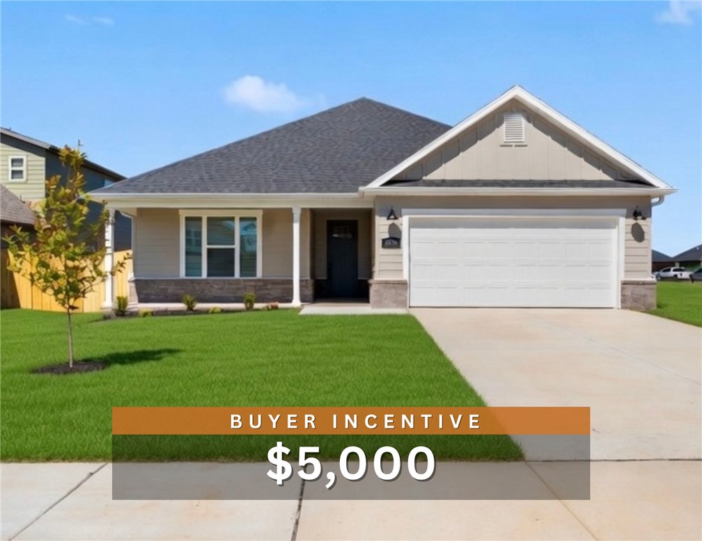 Fence, blinds and gutters included! Discover your dream home in the new neighborhood- Jacob's Crossing. Fredrick plan with 1 level, garage on the right & East facing! 10 ft ceilings in the living room, linear electric fireplace, LVP flooring throughout the main living areas & primary bedroom, quartz countertops & more. Chef's kitchen boasting frigidaire stainless steel appliances, gas range, pantry, quartz countertops, bar pull handles, large island & gorgeous backsplash. Luxurious primary bedroom features abundant natural light, while the spa-like primary bathroom offers a walk-in shower, double sinks, tub & spacious walk-in closets. Additional features include three large secondary bedrooms and a separate laundry room. Nestled on a generous lot with covered patio that overlooks the serene sodded, fully fenced backyard, creating an exceptional living experience. Sturdy concrete siding & brick! Model home located at 3631 Tranquility St-Lot 1.