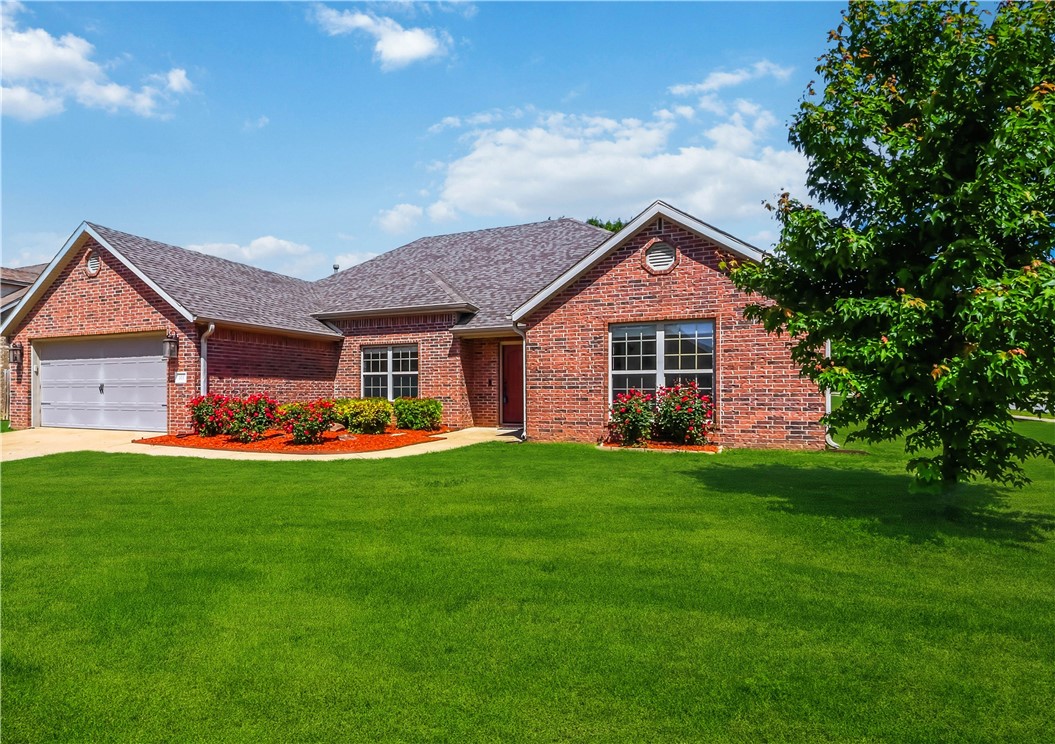 BRAND NEW ROOF, new AC evaporator coil, new hot water heater, new dishwasher, gorgeous new flooring, stunning granite countertops, stylish sinks, updated toilet, and more! Thoughtfully refreshed to deliver the feel of new construction while offering the charm and roominess of an established neighborhood with no HOA fees. Ideally located less than ten minutes from I49, Lake Wedington, and scenic nature trails. OzarksGo FIBER OPTIC internet is already installed to the exterior wall, making remote work, streaming, and staying connected effortless. Enjoy quick access to town while still embracing the outdoor lifestyle Arkansas is known for. The oversized corner lot offers mature shade trees and a peaceful backyard retreat. The beautifully remodeled kitchen features gleaming granite countertops, under cabinet lighting, an oversized sink, a fantastic double oven range, and easy access to the back porch for grilling and entertaining. Spacious primary suite includes a relaxing jacuzzi tub. Hurry! This beauty truly shines!!