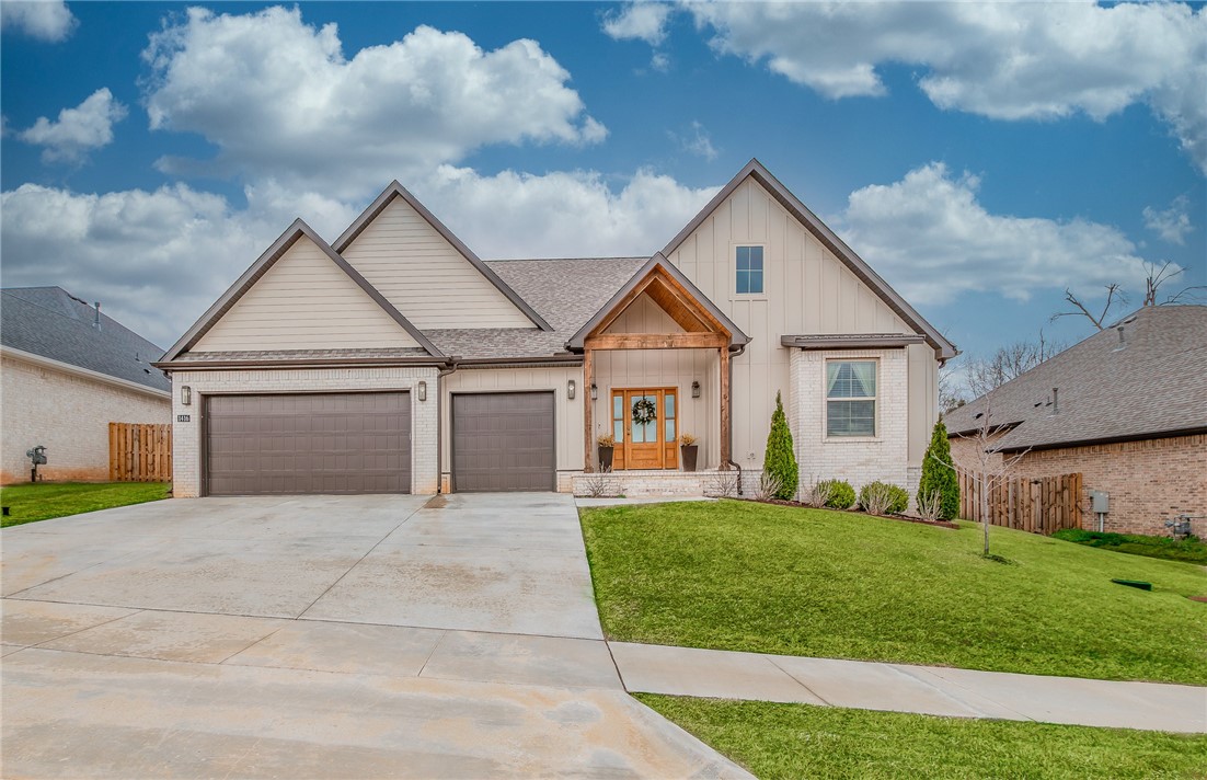 Located in the desirable Veneto Subdivision, this "like-new" builder-owned custom home offers 2,741 sq ft of meticulous design, featuring four bedrooms and three bathrooms. Elevated finishes flow throughout, beginning with the inviting front porch to the beautiful outdoor living area with a cozy seating area centered around a wood-burning fireplace and covered dining space. The main level boasts an open, airy layout with gourmet kitchen, with large island and eat-in dining, flowing seamlessly into the great room highlighted by wood beams, oversized windows, and a striking brick fireplace. The spacious primary suite offers ample room for a seating area, while the en-suite provides a spa experience with a large, custom-tiled walk-in shower and soaking tub. A second bedroom and full bathroom are on the main level. Upstairs, you will find two additional large bedrooms and a third bathroom with double sinks. The property is completed with a fully insulated, three-car garage leading to the laundry room with drop zone.