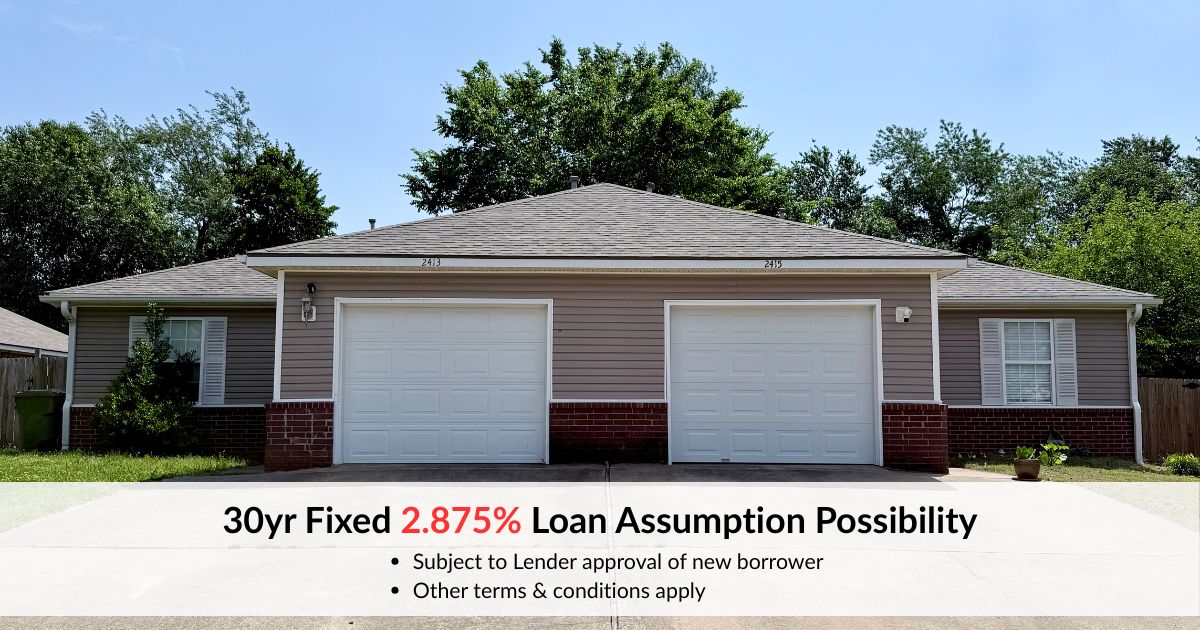 Attention Investors!  30yr Fixed 2.875% Loan Assumption Possibility (Subject to Lender approval of new borrower, other terms and conditions apply) Recently remodeled duplex featuring two 2BD/2BA units within walking distance of Rogers High School, Blossom Way Trailhead/Park, and Twin Creek Disc Golf Course. Each unit includes an open kitchen with lots of cabinets, large dining and living space, with ample storage space. Two large bedrooms with large closets including shelving. Private one car garage with automatic opener. Gas fireplace. Washer and dryer in a private laundry area, with shelving. Large fenced backyard with private deck area. Gutters on roof. Garbage disposal updated kitchen sink with touch faucet, soap dispenser. Thick granite countertops.  All flooring is waterproof vinyl or tile, no carpet. Central heat and air, Nest WiFi thermostat. Appliances included- electric range, refrigerator side-by-side, dishwasher, washer and dryer. Ideal for owner-occupants or investors seeking a strong long-term rental.