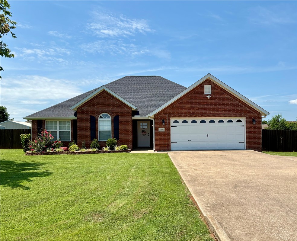 Beautiful all brick home with huge yard. This home has 3 bedrooms plus a flex room that can be an office or exercise room, anything you want it to be! Tall ceilings in the living room, gas fireplace, wood laminate throughout the home. Tile in wet areas. Granite counter tops, pantry, and the refrigerator conveys. Stained privacy fence replaced 3 years ago. This is a great property close to schools, in a great location. No neighbors across the street just field. 
Roof replaced in 2025.