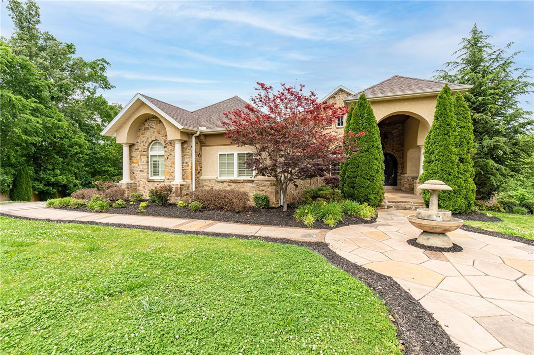 Magnificent home on one acre, exquisite features/details/amenities. Private Gunite pool, stone firepit (propane), outdoor kitchen/grilling, large covered patio, expansive covered balcony. Spacious indoor/outdoor areas makes home comfortable for living/entertaining. Culdesac & wooded backdrop provides privacy. Must see to appreciate the wonderful space/features. Beautiful trim/built-ins. Oak floors, 2 living areas, bonus room, study, media room, wine room, exercise room, 2 laundry rooms, mud room, 5 bedrooms, 5.5 baths, 4 garage, lots storage. Intercom throughout, security system, surround sound, central vac, wet bar, icemaker, beverage fridges. 3 fireplaces, 3 HVACs (serviced 2021), 2 dishwashers (1 new Bosch), 2 water heaters. Amazing master bath, shower, huge closet. Gourmet kitchen, built-in fridge, gas range, double ovens, large island, lots cabinets, walk-in pantry. Waterfall effect above livingroom fireplace. Pinnacle Subdivision with championship golf course, tennis, pools, dining/clubhouse, fitness facility