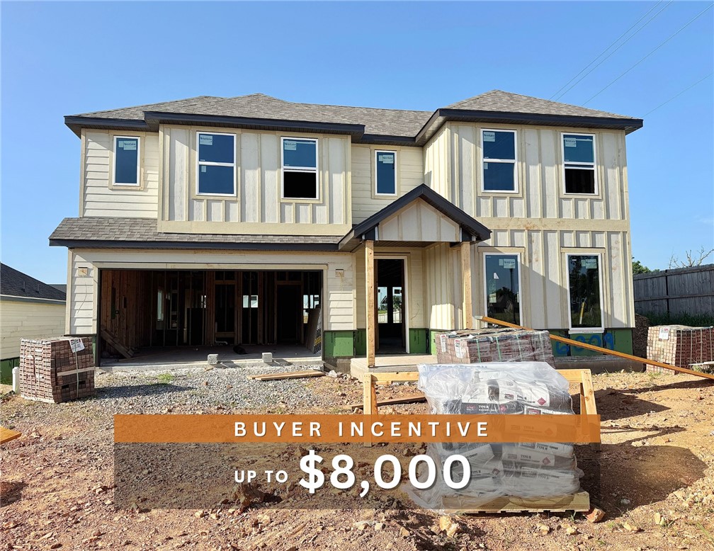 Up to $8,000 BUYER INCENTIVE. Fence, blinds and gutters included! Discover your dream home in the sought-after Osage Hills neighborhood. Delta plan with garage on the left and North facing! Upgraded kitchen island painted Urbane Bronze! 9 ft ceilings, linear electric fireplace in the living room, LVP flooring throughout the main living areas and primary bedroom, quartz countertops and more. Chef's kitchen boasting frigidaire stainless steel appliances, gas range, pantry, quartz countertops, bar pull handles, large island and gorgeous backsplash. Luxurious primary bedroom features abundant natural light, while the spa-like primary bathroom offers a walk-in shower, tub, double sinks, and spacious walk-in closets. Additional features include a study on the main level, two large secondary bedrooms upstairs and a separate laundry room. Nestled on a generous lot with covered patio that overlooks the serene sodded, fully fenced backyard. Sturdy concrete siding & brick! Model home located at 6008 SW Coywolf St- Lot 122.
