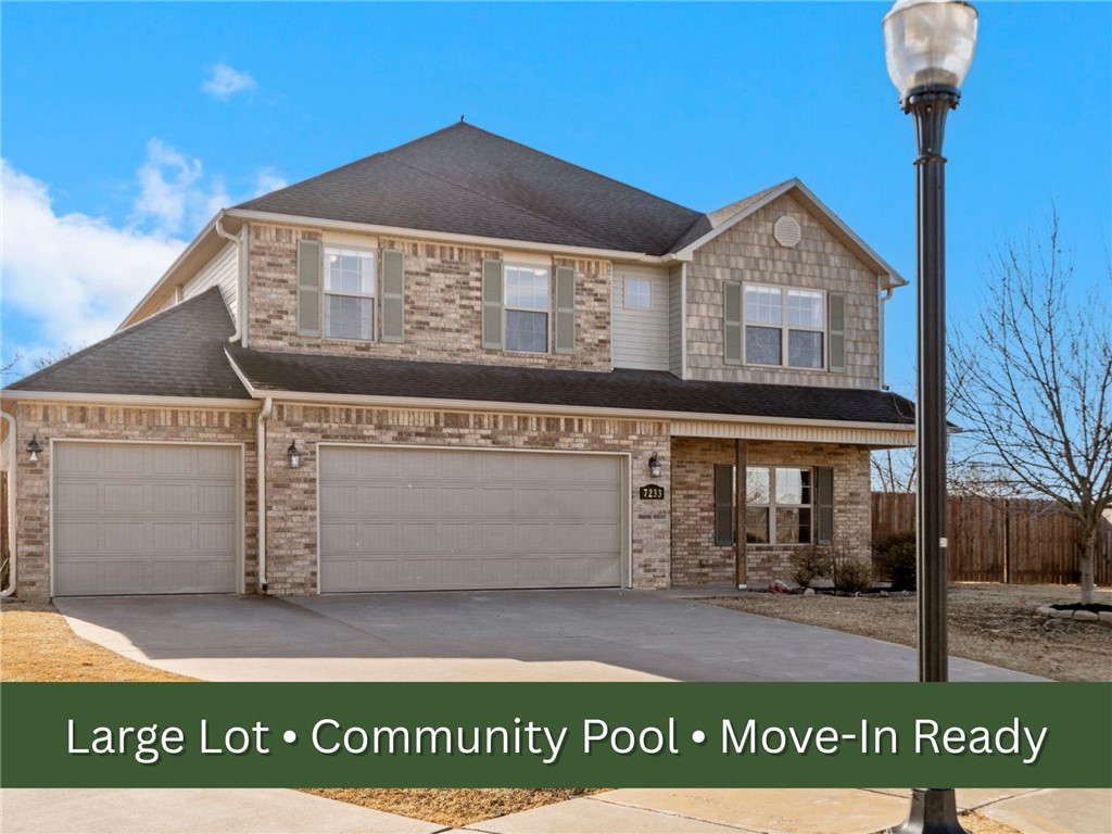 This one backs directly to Shaw Family Park — 120 acres of trails, splash pad, ponds, a dog park, tennis courts, playgrounds, and outdoor fitness areas, all accessible from your own backyard. That's not something you find every day in NWA.
The home offers 4 bedrooms, 2.5 baths, and 2,657 heated square feet across two levels. The main level was freshly painted and features a formal dining room, eat-in kitchen, and a bonus room that works equally well as a second living area or home office. Walk-in closets, luxury vinyl plank, tile, and wood laminate floors throughout.
Out back, a covered patio and pergola overlook the park — a great setup for evenings outside. The backyard is fully fenced with direct park access. A 3-car garage and metal shop round out the storage and workspace options. Metal shop conveys.
The neighborhood itself includes a community pool, basketball court, and baseball fields. Close to shopping, dining, schools, and major NWA corridors.