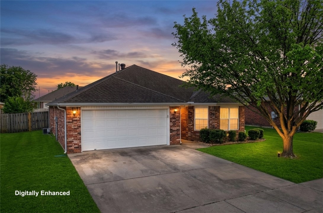 Move-in ready all-brick home in a convenient location between Bentonville and Centerton! This well-maintained home features mature trees, established landscaping, a storage shed, patio, and a shadow-box wood privacy fence. Inside, you’ll be surprised by the spacious feel, starting with a tile entry and wood floors leading into the bright living room with a gas log fireplace flanked by windows for natural light. The private primary suite is located at the front of the home and offers a bay window with walk-in closet. You will love the beautifully remodeled bathroom with a gorgeous tile walk-in shower, gleaming tile floors, and double vanity with brass fixtures. The dining area sits between the living room and galley-style kitchen, which includes a refrigerator, stove, microwave, and new stainless farmhouse sink with updated faucet. Two additional bedrooms, a full bath, and laundry area are located in the east wing. New dishwasher, hot water heater & blinds a well as updated ceiling fans and fixtures throughout.