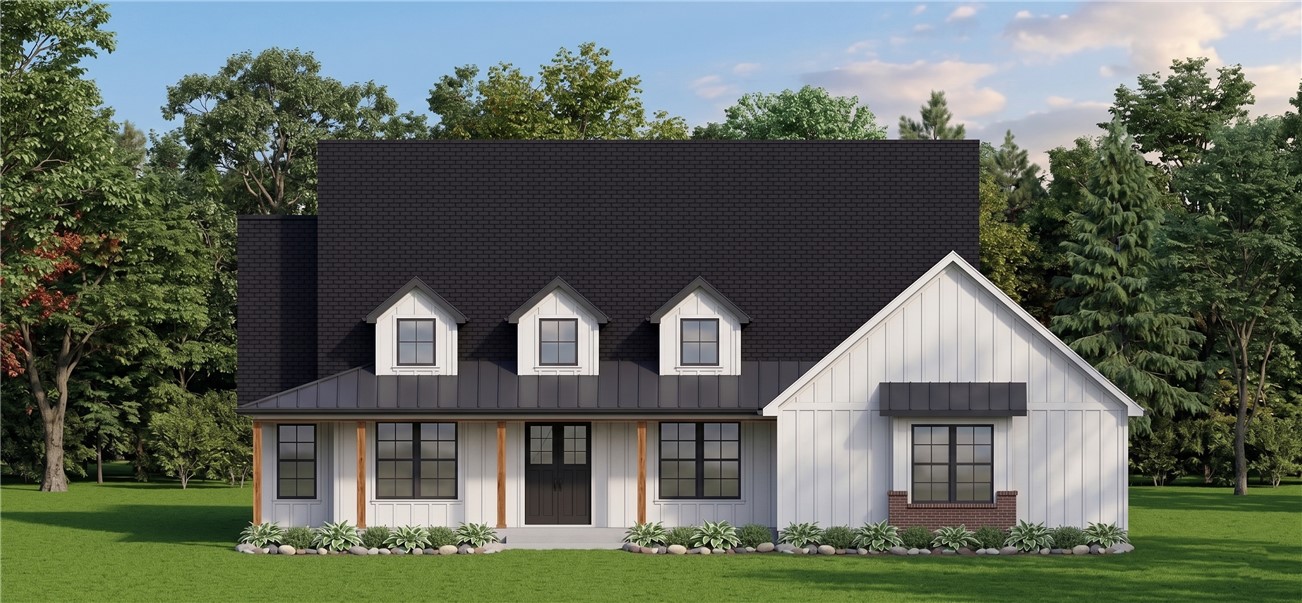 Set on a spacious one-acre lot, this newly constructed 4 bed, 2.5 bath, 3-car garage residence places thoughtful, modern design in a relaxed country atmosphere just minutes from XNA and the 612 bypass. The home's distinctive board and batten exterior, welcoming wraparound porch, and stately dormers beckon you to come inside. Here you will find an open-concept layout that is designed for both everyday living and effortless entertaining.

The heart of the home features a generous kitchen with a large center island overlooking the dining area with coffered ceiling and great room centered around a stone fireplace with built ins, creating a seamless gathering space. A private primary suite offers a spacious bedroom, oversized walk-in closet, and spa-inspired bath with a dedicated steam shower room. Three additional bedrooms provide flexibility for family, guests, or a home office.

Practical details include a large mudroom, walk-in pantry, large laundry room with sink, and abundant storage throughout.