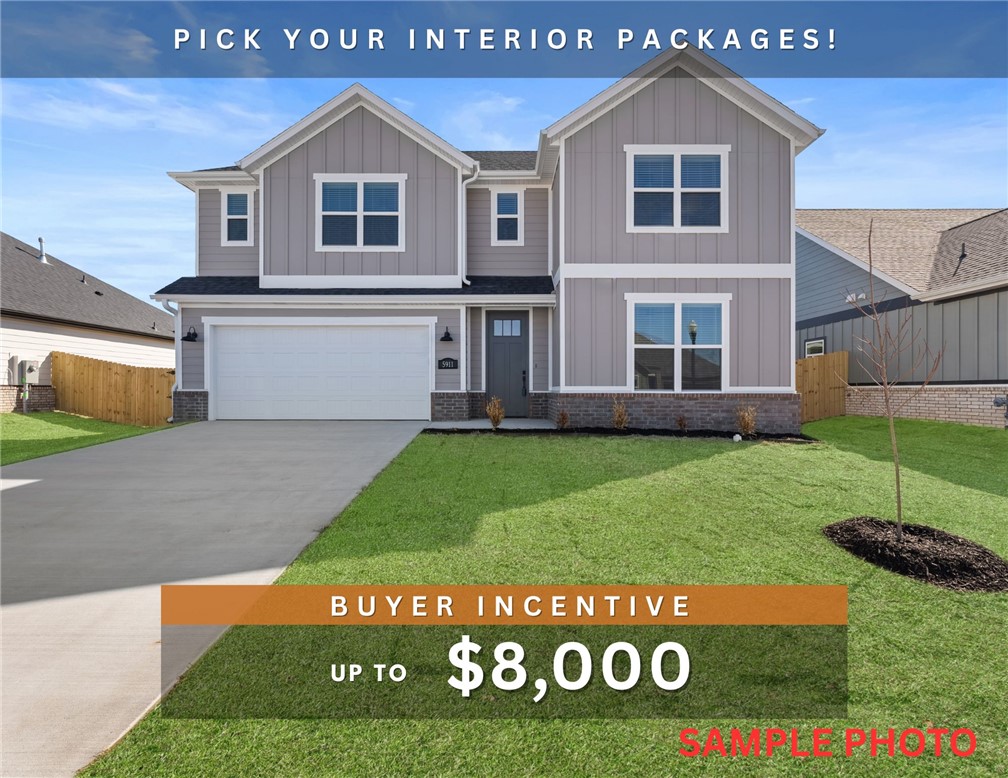 Fence, blinds and gutters included! Discover your dream home in the sought-after Osage Hills neighborhood. Delta plan with garage on the right and South facing! Pick your interior packages! 9 ft ceilings, linear electric fireplace in the living room, LVP flooring throughout the main living areas and primary bedroom, quartz countertops and more. Chef's kitchen boasting frigidaire stainless steel appliances, gas range, pantry, quartz countertops, bar pull handles, large island and gorgeous backsplash. Luxurious primary bedroom features abundant natural light, while the spa-like primary bathroom offers a walk-in shower, tub, double sinks, and spacious walk-in closets. Additional features include a study on the main level, two large secondary bedrooms upstairs and a separate laundry room. Nestled on a generous lot with covered patio that overlooks the serene sodded, fully fenced backyard. Sturdy concrete siding & brick! Model home located at 6008 SW Coywolf St- Lot 122.