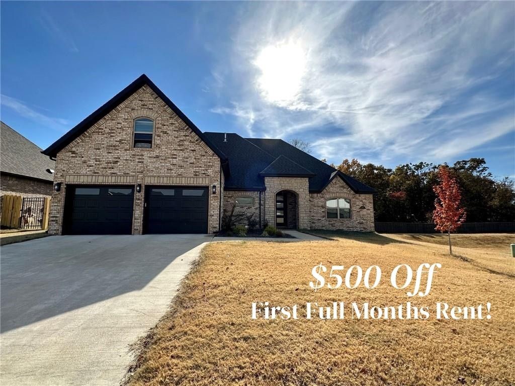 $500 OFF FIRST FULL MONTHS RENT!! Step inside an inviting, open-concept living area that seamlessly connects the living room, dining area, and modern kitchen. This immaculate 3-bed, 2.5-bath residence, situated on 0.24 acres, boasts 2,278 sq ft of contemporary comfort. It's just 15 minutes from the Walmart Home Office and conveniently close to shopping and dining options. You'll find a community park with a pool, playground, and covered patio just a short distance away. Oversized rear windows flood the space with natural light in the living room, providing a view of the backyard, which offers ample space with few neighbors and a covered patio for escaping the heat. The additional flex room adds versatility, making it ideal for a home office, 4th bedroom, or bonus room. Experience modern comfort and an unbeatable location. Willing to fence in the yard if needed!