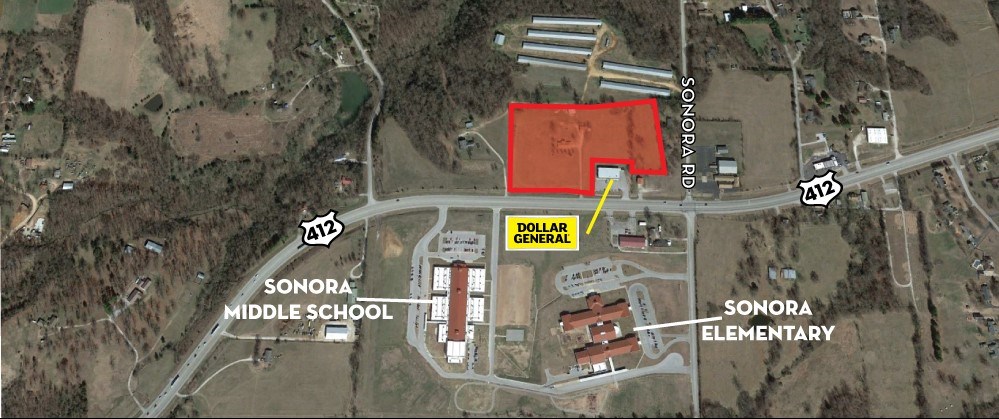 Development Potential
Water at Street
500' frontage on Hwy 412
17,000 CPD on Hwy 412
Located across from Sanora Middle & Elementary