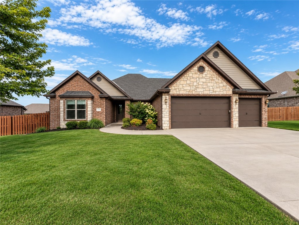 Welcome to this 4+ bedroom/3.5 bath home in the sought after Cross Creek Subdivision in Rogers, Arkansas. With a large open living and kitchen space, formal dining or office, 4 bedrooms And a bonus room upstairs, this home has it all. On the main floor you will find 3 guest rooms and a full bath, open living room and kitchen spaces, half bathroom, laundry space, and the primary bedroom with ensuite and large walk in closet. Upstairs you will find a large bonus space, or 5th bedroom, with a full bathroom and closet. Looking for storage? This home has it! With multiple closets, designated pantry,  under island cabinets, and large 3 car garage, there is plenty of space! Outside you will find a flat, fenced backyard, and a covered patio with fireplace. This is a floorpan built for plenty of space, and an ideal location for all things NWA! Community pool and playground are also just steps away. Check it out today.