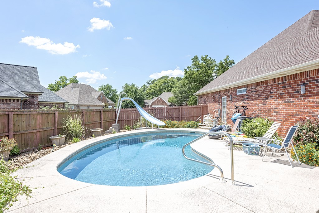 Welcome Home! Come home to this beautifully maintained property tucked away on a quiet cul-de-sac. Step into your own private backyard oasis featuring: Covered patio for relaxing. Extended open patio with a built-in fire pit. Second covered patio with a new pergola. Sparkling in-ground pool is chlorine pool with new slide. The pool & patio are stamped concrete. Outdoor irrigation. Pool storage shed. Inside, you’ll find: 4 spacious bedrooms with a split floor plan, refrigerator & dishwasher replaced in October 2025. Soaring high ceilings and elegant crown molding. Cozy media room with French doors (currently used as a sewing room). Outdoor irrigation system for easy lawn care. Conveniently located just minutes from shopping, restaurants, Hwy 49, Promenade Mall, and local churches — and within walking distance to Bellview Elementary. This home has it all — space, style, and a backyard retreat perfect for guests.