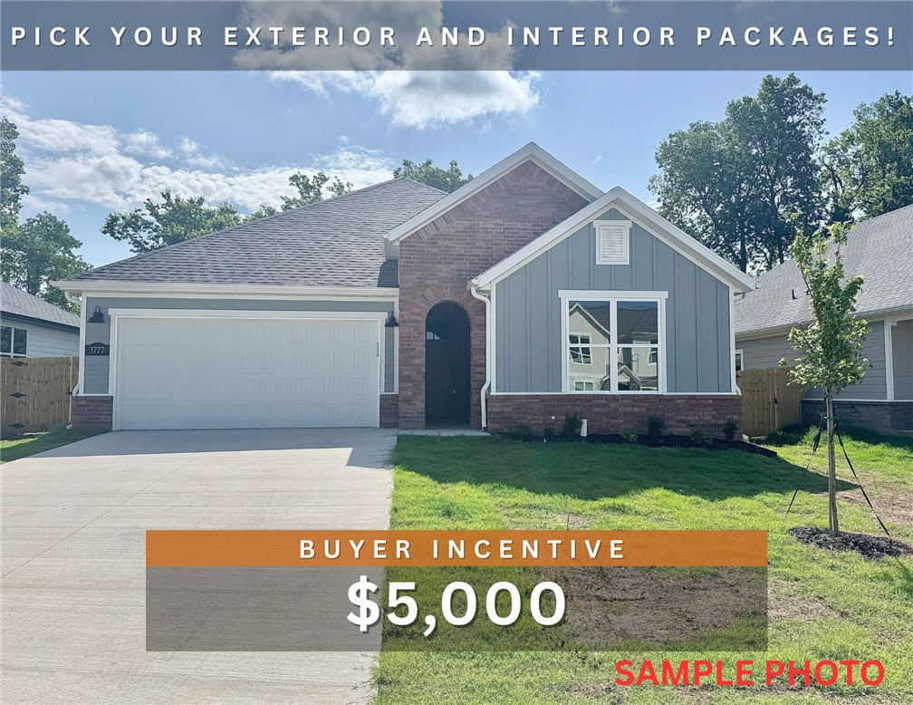 $5,000 BUYER INCENTIVE. Fence, blinds and gutters included! Discover your dream home in the new neighborhood- Jacob's Crossing. Caden plan with 1 level, garage on the left and West facing! Pick your exterior and interior finishes! 13 ft ceilings in the living and dining, linear electric fireplace, LVP flooring throughout the main living areas & primary bedroom, quartz countertops & more. Chef's kitchen boasting frigidaire stainless steel appliances, gas range, pantry, quartz countertops, bar pull handles, large island & gorgeous backsplash. Luxurious primary bedroom features abundant natural light, while the spa-like primary bathroom offers a walk-in shower, double sinks, tub & spacious walk-in closets. Additional features include two large secondary bedrooms & a functional laundry room. Nestled on a generous lot with covered patio that overlooks the serene sodded, fully fenced backyard, creating an exceptional living experience. Sturdy concrete siding! Model home located at 3631 Tranquility St- Lot 1.