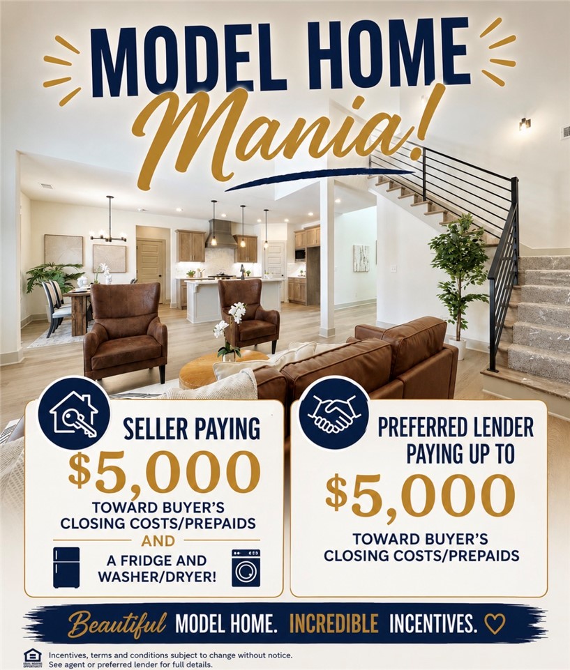 Model Home Mania!  The builder is contributing $5,000 toward the buyer's closing costs and prepaids and including a refrigerator, washer & dryer.  The preferred lenders are contributing up to $5,000 toward the buyer's closing costs and prepaids. New construction home with 2 bedrooms downstairs (or primary with an office) and 3 bedrooms plus a bonus area upstairs. Several of the features in this home include upgraded 3 cm quartz counters throughout, upgraded tile backsplash, a designer brick fireplace, 4 disk lights in all of the bedrooms, custom closet layout with a dresser in the primary closet. Other amenities include custom cabinets with soft close hinges, stainless steel appliances with a designer gas range vented to the exterior, tall ceiling, low-e windows, designer lighting, luxury vinyl plank flooring, low-e windows, 2" faux wood blinds, full privacy fence with two walk gates, full gutters with downspouts, irrigation system in the front and back w/ an exterior control, lots of trees and more!