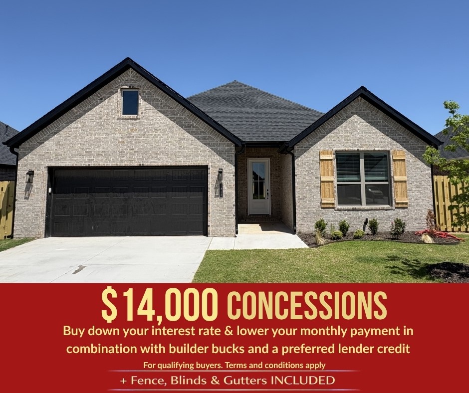 Yorktown Subdivision in Pea Ridge, Arkansas blends traditional charm with modern design to create a timeless neighborhood feel. The Falcon floor plan offers 1,799 square feet of thoughtfully designed living space, featuring 3 bedrooms, 2 bathrooms, a cozy nook, a 2-car garage, and convenient one-story living. Home highlights include tile that extends to the ceiling in the bathrooms for a luxurious, elegant, and easy-to-clean finish, along with a professional-style gas cooktop and an exterior-vented hood that provides superior cooking performance and ventilation.For a limited time, lower your interest rate with up to $14,000 in builder bucks and preferred lender incentives! Plus, fence, blinds, and gutters are all included.