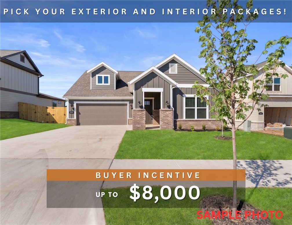 Fence, blinds and gutters included! Discover your dream home in the sought-after Osage Hills neighborhood. Emmet plan with garage on the right and North facing! Pick your exterior and interior packages! 9 ft ceilings, linear electric fireplace in the living room, LVP flooring throughout the main living areas and primary bedroom, quartz countertops and more. Chef's kitchen boasting frigidaire stainless steel appliances, gas range, pantry, quartz countertops, bar pull handles and large island, all complemented by gorgeous backsplash. Luxurious primary bedroom features abundant natural light, while the spa-like primary bathroom offers a walk-in shower, tub, double sinks, and spacious walk-in closets. Additional features include a secondary bedroom downstairs, two large bedrooms upstairs and a separate laundry room. Nestled on a generous lot with covered patio that overlooks the serene sodded, fully fenced backyard. Sturdy concrete siding & brick! Model home located at 6008 SW Coywolf St- Lot 122.