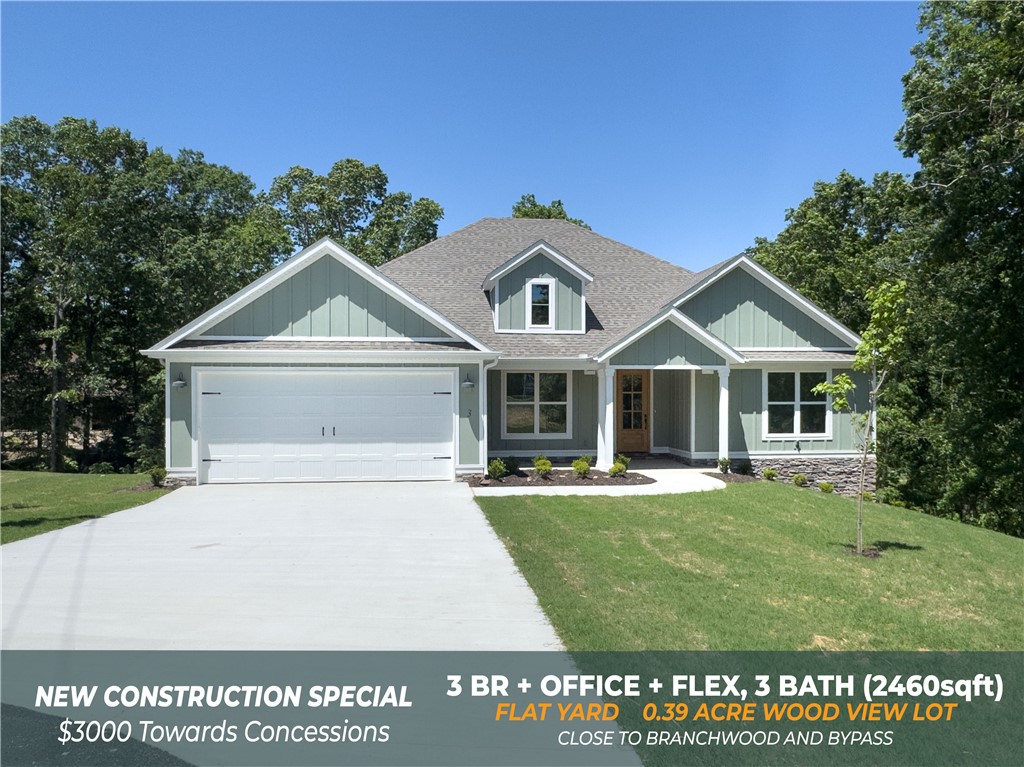 Welcome to the highly sought-after Donington Plan—rarely available! This spacious 2,460 sq ft home offers 3 bedrooms plus a dedicated office and flexible bonus space, along with 3 full bathrooms! Step inside to discover expert craftsmanship throughout, featuring stunning wood floors and custom cabinetry in every corner. The expansive 32x17 living room creates a warm and inviting centerpiece, perfect for entertaining or relaxing.
Situated on a generous 0.39-acre, the property boasts a beautiful, mostly flat backyard—ideal for outdoor enjoyment. A covered wood patio deck adds function and charm to the outdoor living space. Conveniently located with quick highway access, you’re just 20–25 minutes from downtown Bentonville. Enjoy close proximity to Branchwood Recreation Center, offering pickleball courts, playground, indoor pool, fitness center, a paved 1.25-mile walking trail, and a disc golf course, and Highlands Golf Course and pub. A rare opportunity to own a beautifully crafted home in an unbeatable location!