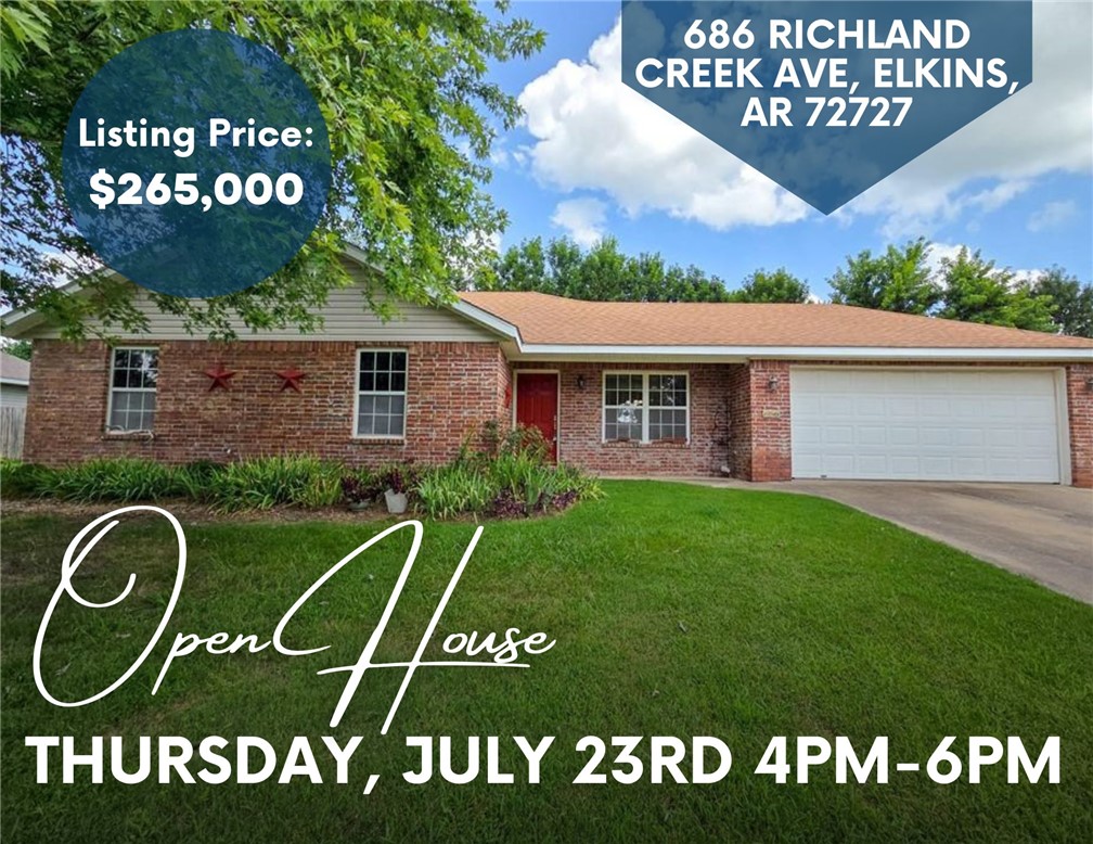 Well-maintained, move-in-ready home in the heart of Elkins! Inside you'll find attractive flooring, warm paint colors, comfortable carpet, and a spacious living room with a vaulted ceiling that creates an open, inviting feel. The primary suite features two closets, including a large walk-in closet. Enjoy the peaceful back porch overlooking the fully fenced backyard—perfect for relaxing, entertaining, or pets. The garage has been partially converted into an additional bedroom, providing flexible space for guests, a home office, or hobbies. This finished room is not included in the home's stated square footage. Located in the growing community of Elkins, you'll enjoy small-town charm with a short drive to Fayetteville, plus nearby parks, Richland Creek, and plenty of outdoor recreation. Don't miss this wonderful opportunity!