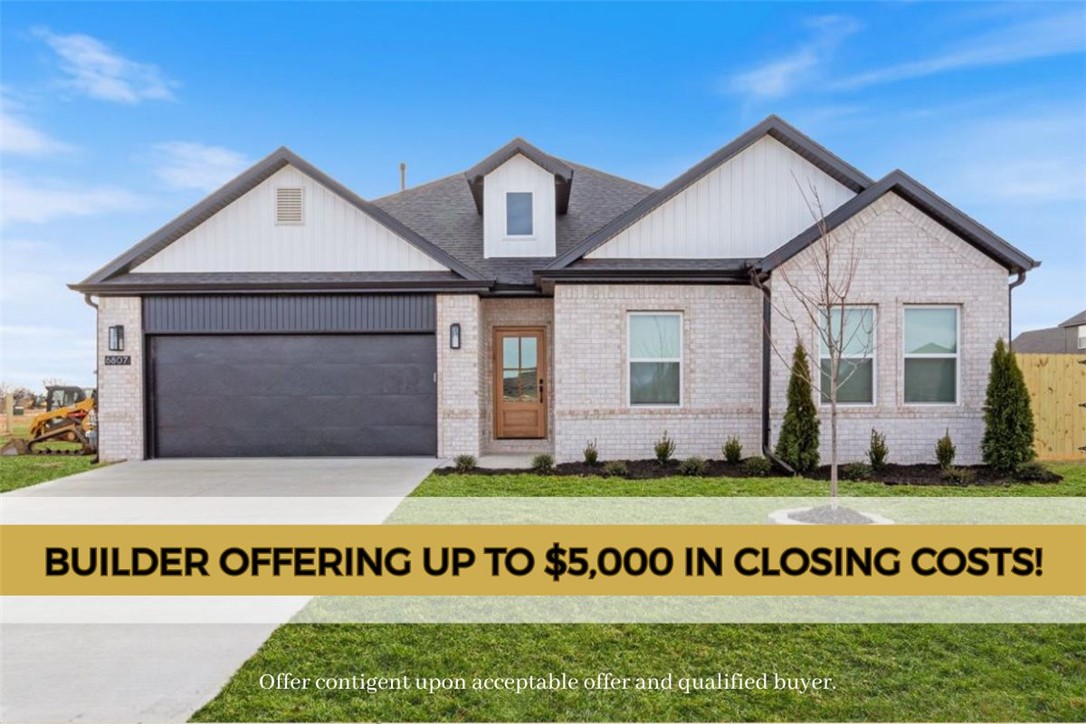 Photos are not of exact home/finishes. Completion date of July 24th 2026! Builder is offering up to $5,000 towards closing costs, interest rate buy down or towards an appliance package! The LAST "Ross" plan boasts a spacious single story open-concept layout with luxurious finishes including vaulted ceilings, quartz countertops, inviting entry way, upgraded lighting fixtures, custom cabinets, black stainless steel appliances, gas fireplace, gas range, oversized tiled walk in shower in primary bathroom  & luxury vinyl plank floors throughout (no carpet). Walk out your back door to stunning views of the pond and walking trails! Enjoy standard inclusions such as insulated garages, impact resistant roof shingles, full home guttering system, privacy fence, & 2” blinds throughout. Community pool coming in Phase 2! Under 10 minutes to XNA Airport and under 20 minutes to Downtown Bentonville and New Walmart Campus.