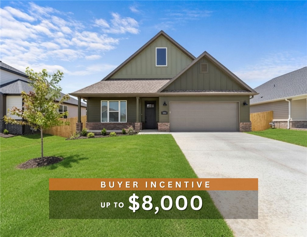 Up to $8,000 BUYER INCENTIVE. Fence, blinds and gutters included! Discover your dream home in the new neighborhood- Jacob's Crossing. Cooper plan with garage on the right & East facing! 9 ft ceilings, linear electric fireplace, LVP flooring throughout the main living areas & primary bedroom, quartz countertops & more. Chef's kitchen boasting frigidaire stainless steel appliances, gas range, pantry, quartz countertops, bar pull handles, large island and gorgeous backsplash. Luxurious primary bedroom features abundant natural light, while the spa-like primary bathroom offers a walk-in shower, tub, double sinks, and spacious walk-in closets. Additional features-secondary bedroom on the main level, 2 large secondary bedrooms upstairs and a functional laundry room. Nestled on a generous lot with covered patio that overlooks the serene sodded, fully fenced backyard, creating an exceptional living experience. Sturdy concrete siding! Model home located at 3631 Tranquility St- Lot 1.