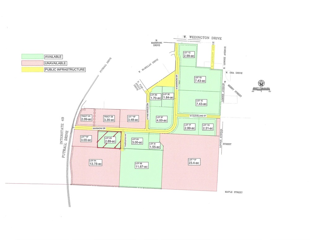 Great location is ready to go.  Hard corner with visibility from I-49.  Property is zoned UT - Urban Thoroughfare, which is: high density, mixed-use, up to 7 stories and administrative approval.  Also, a Certified Opportunity Zone. Marinoni Drive is a three-lane street which connects to the access road which is two lanes dedicated north to the newly completed interchange improvement, taking traffic to anywhere in Northwest Arkansas effortlessly.  The property to the west will be a Hyatt Hotel, the property to the south will be a multifamily complex.  Across the street will be a sit-down restaurant, a double-flag Hilton and a mixed-use development.  Further north is a double-flag Marriott, a sit-down restaurant and a coffee shop.  To the east is a multifamily project.  The entire south property line of the overall property borders the City of Fayetteville trails park with the 18-mile traverse trail running through at that location.  Wedington Dr. is the main west entrance to the City of Fayetteville and Univ of Ark